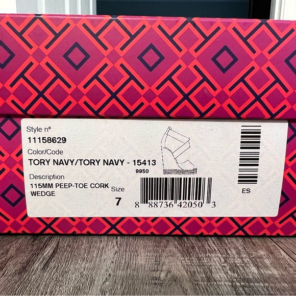 Tory Burch navy Peep- toe cork wedges - Picture 6 of 6